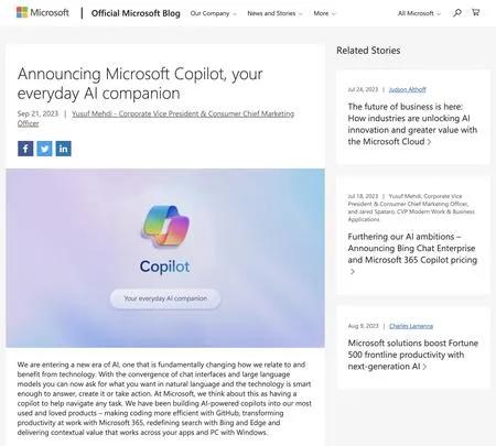 Screenshot of the site of Microsoft Copilot