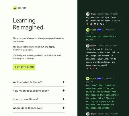 Screenshot of the site of Bloom