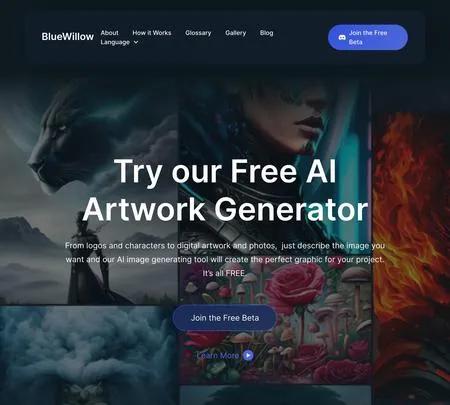 Screenshot of the site of BlueWillow