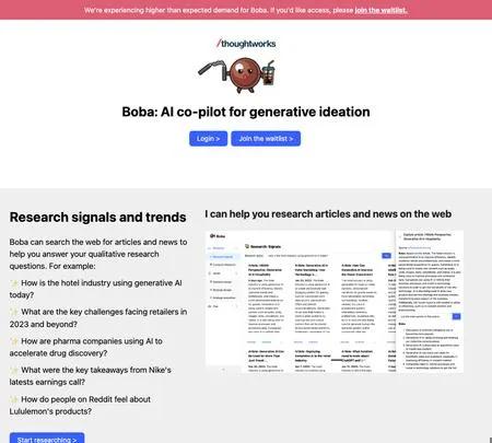 Screenshot of the site of BobaAI