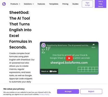 Screenshot of the site of SheetGod