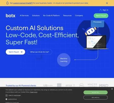 Screenshot of the site of BotX