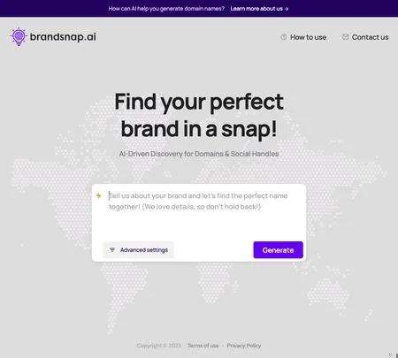 Screenshot of the site of Brandsnap