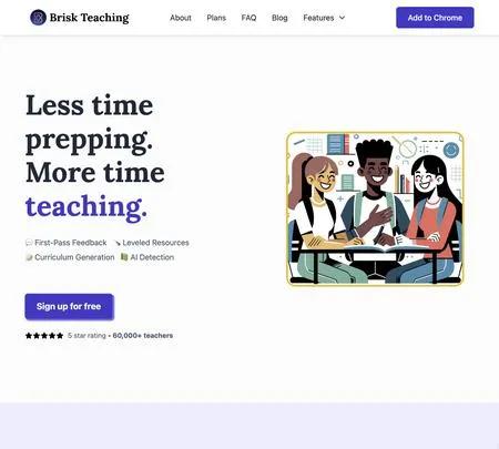 Screenshot of the site of Brisk Teaching