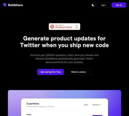Screenshot of the site of Buildshare