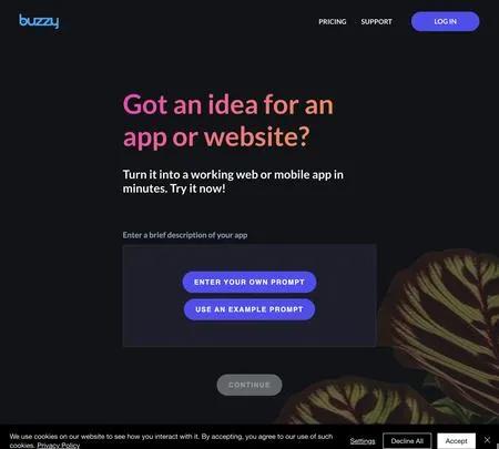 Screenshot of the site of Buzzy