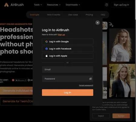 Screenshot of the site of AI Headshots