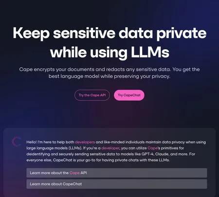 Screenshot of the site of Capeprivacy