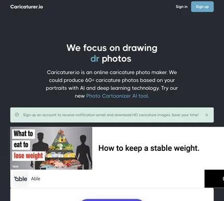 Screenshot of the site of Caricaturer.io