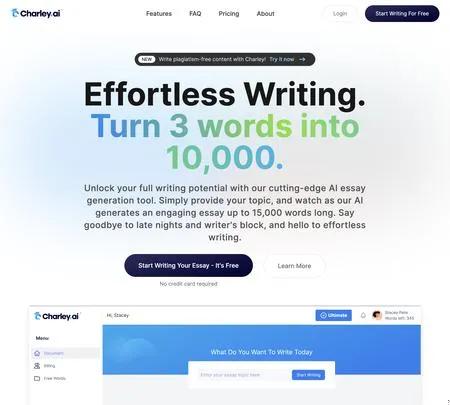 Screenshot of the site of Charley