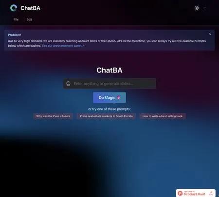 Screenshot of the site of ChatBA