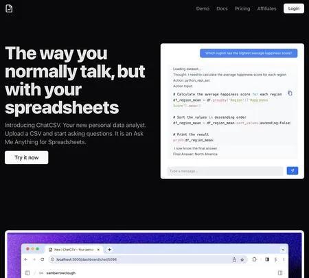 Screenshot of the site of ChatCSV
