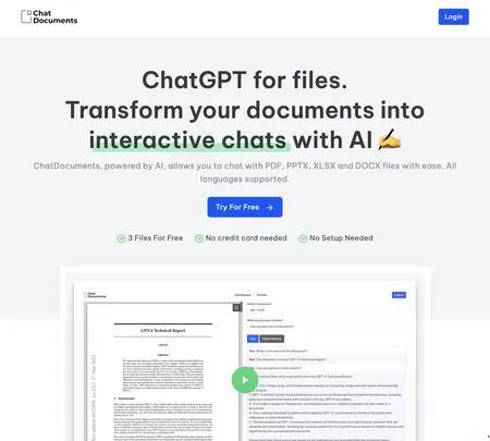 Screenshot of the site of Chat Documents