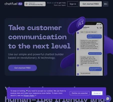 Screenshot of the site of Chatfuel AI