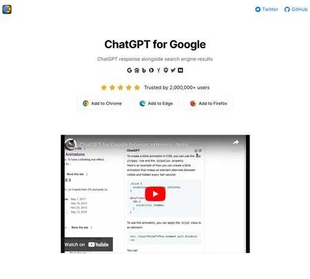 Screenshot of the site of ChatGPT for Google