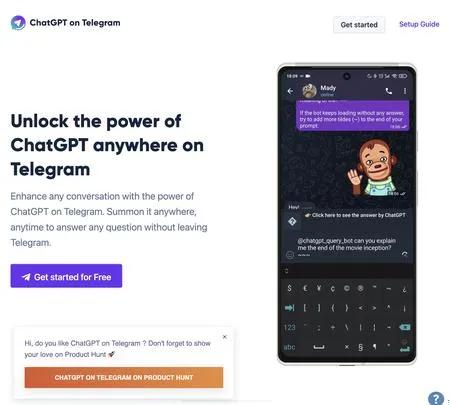 Screenshot of the site of ChatGPT on Telegram