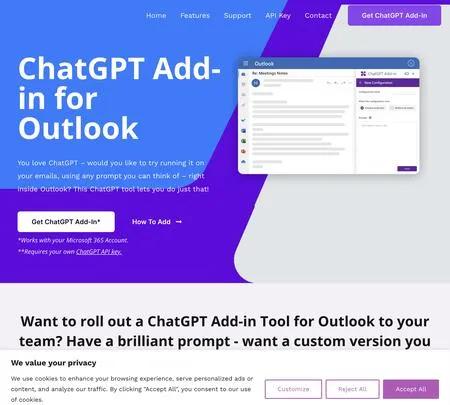 Screenshot of the site of ChatGPT Outlook Plugin