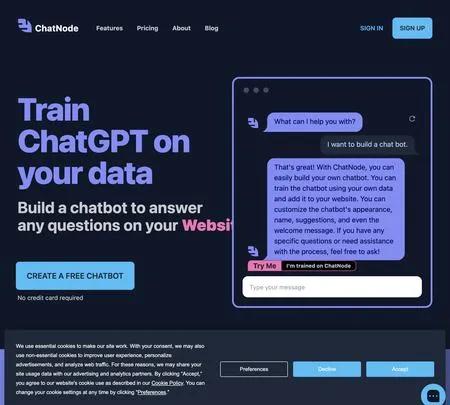 Screenshot of the site of ChatNode