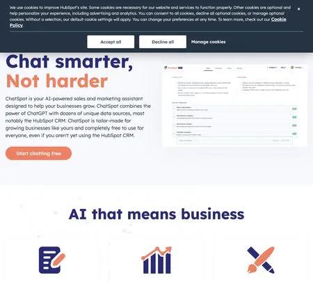Screenshot of the site of ChatSpot