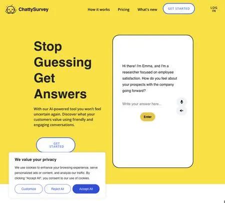Screenshot of the site of ChattySurvey