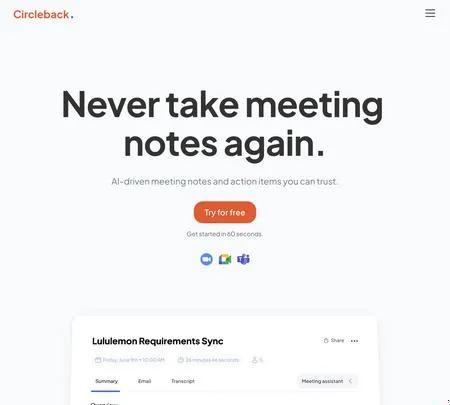 Screenshot of the site of Circleback