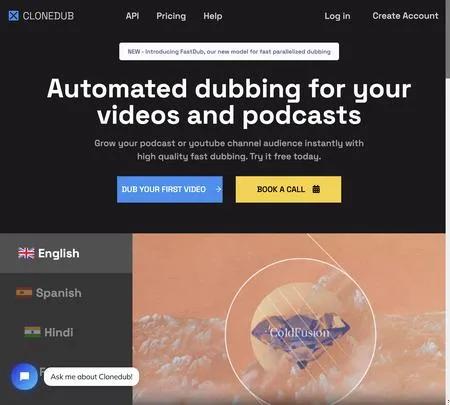 Screenshot of the site of CloneDub