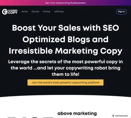 Screenshot of the site of ClosersCopy