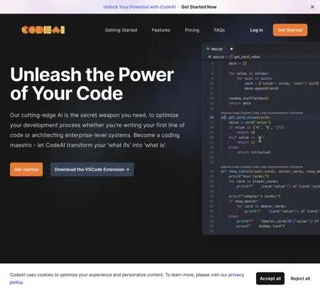 Screenshot of the site of CodeAI