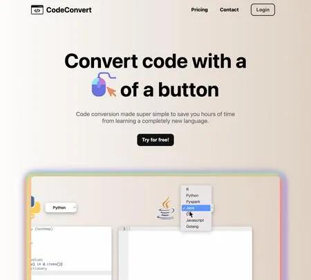 Screenshot of the site of CodeConvert AI