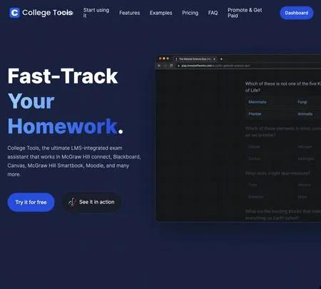 Screenshot of the site of College Tools