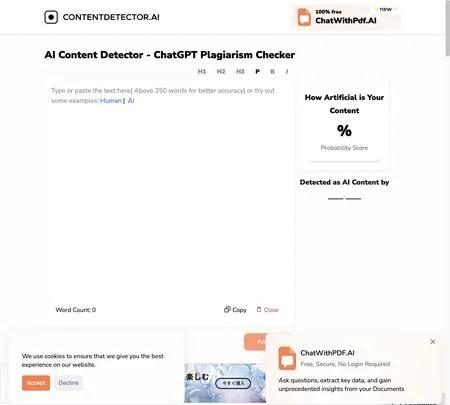 Screenshot of the site of ContentDectecor.AI