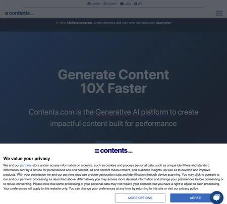 Screenshot of the site of Contents.com