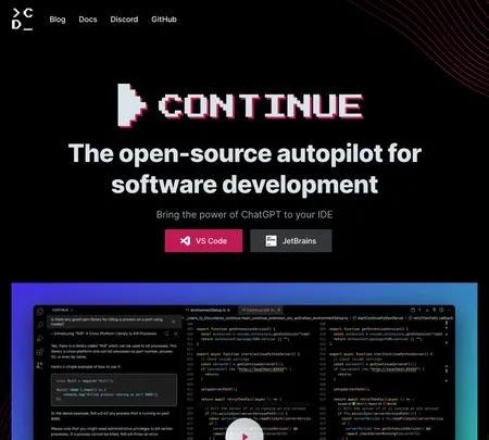 Screenshot of the site of Continue.dev