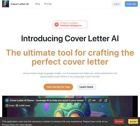 Screenshot of the site of Cover Letter AI