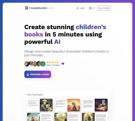 Screenshot of the site of CreateBookAI