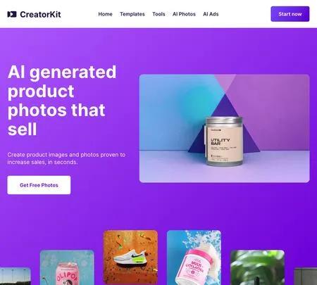 Screenshot of the site of CreatorKit's AI Product Photos