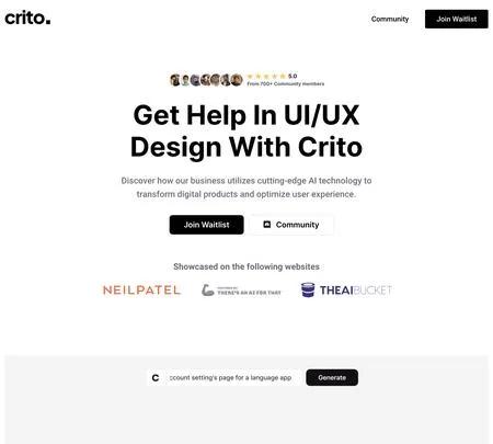 Screenshot of the site of Crito Design