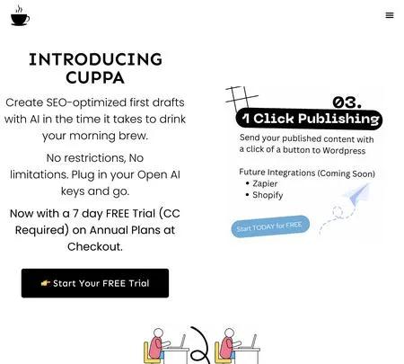 Screenshot of the site of Cuppa