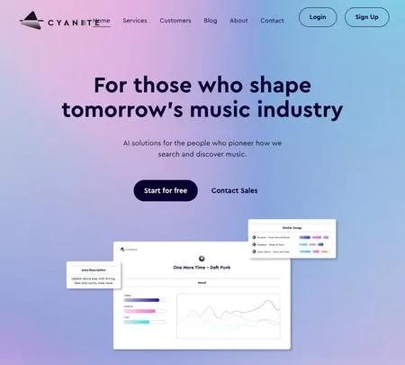 Screenshot of the site of Cyanite