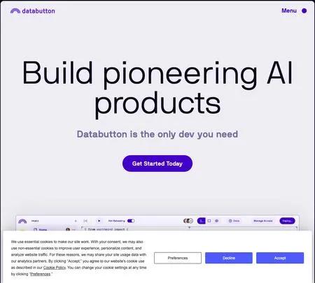Screenshot of the site of Databutton