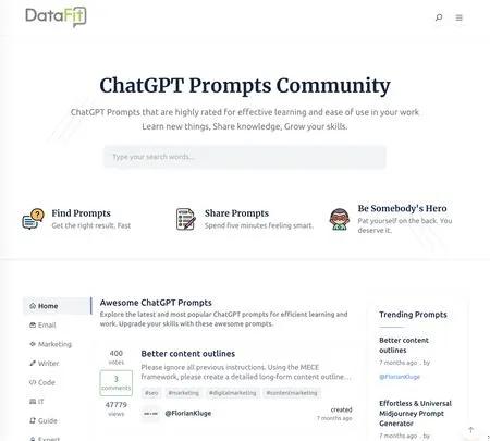 Screenshot of the site of Datafit