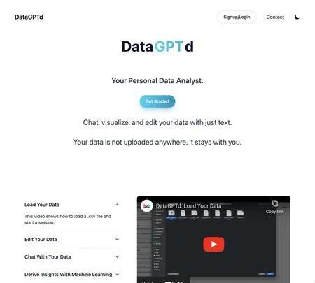 Screenshot of the site of DataGPTd