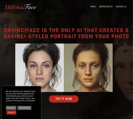 Screenshot of the site of DaVinciFace