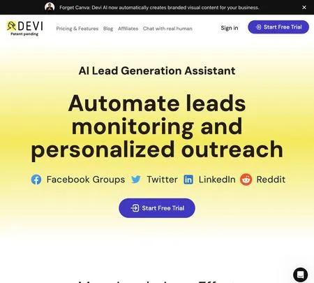 Screenshot of the site of Devi