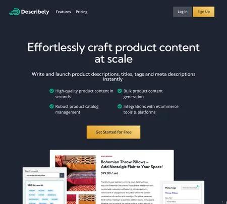 Screenshot of the site of Describely