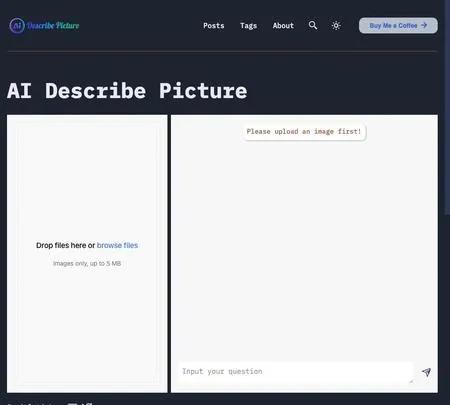 Screenshot of the site of AI Describe Picture