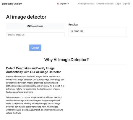 Screenshot of the site of AI image detector