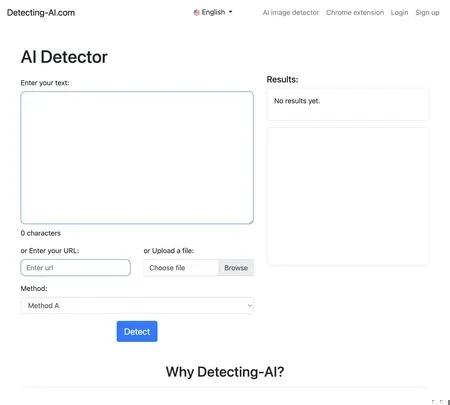 Screenshot of the site of Detecting-AI.com