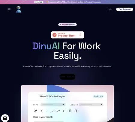 Screenshot of the site of DinuAI