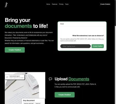 Screenshot of the site of Docer